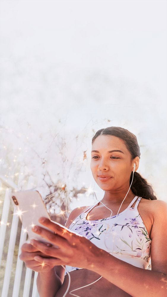 Technology mobile wallpaper, woman using phone