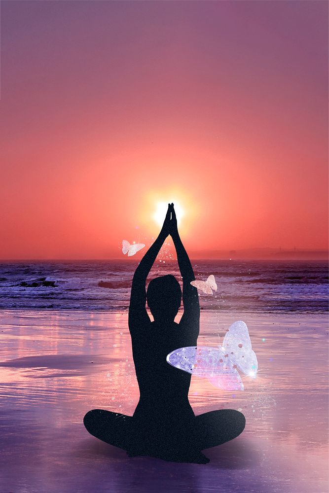Yoga & mindfulness background, aesthetic sunrise view