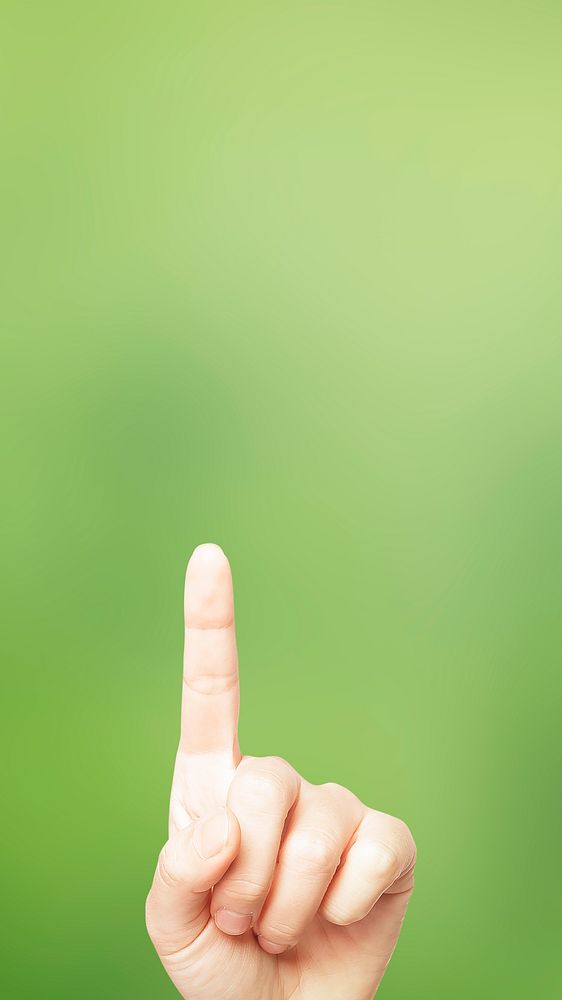 Green phone wallpaper, index finger pointing gesture