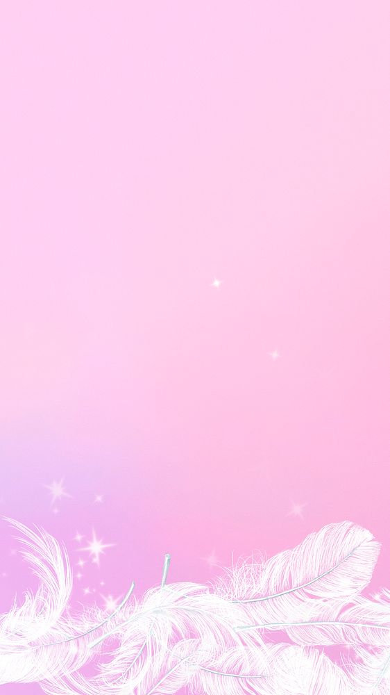 Pink mobile wallpaper, aesthetic feathers border