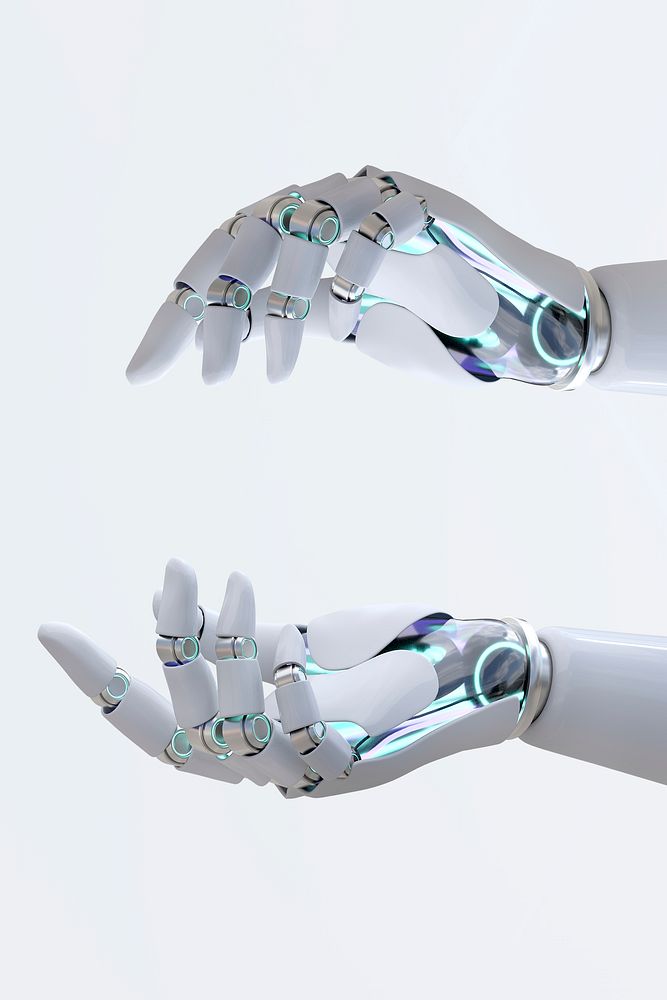 White robot hand background, futuristic technology