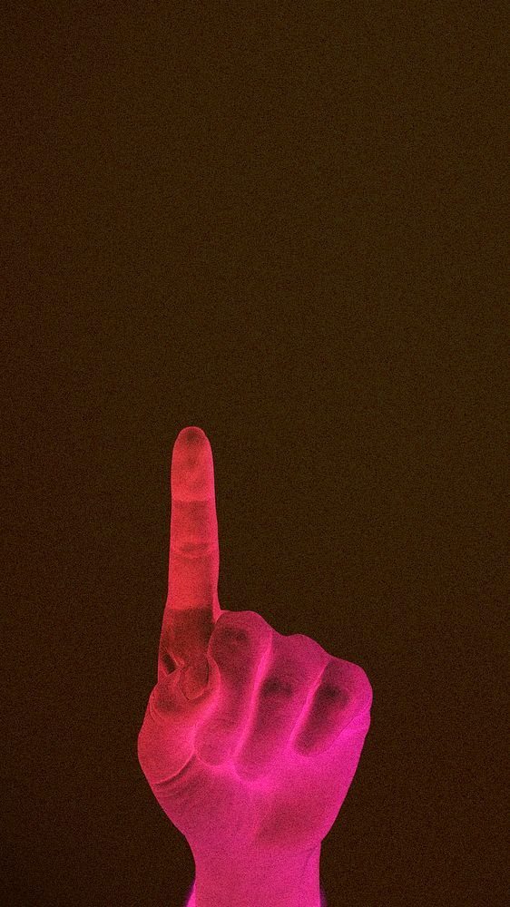 Brown mobile wallpaper, pink neon pointing hand