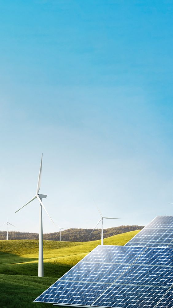 Renewable energy phone wallpaper, solar panels & wind turbines