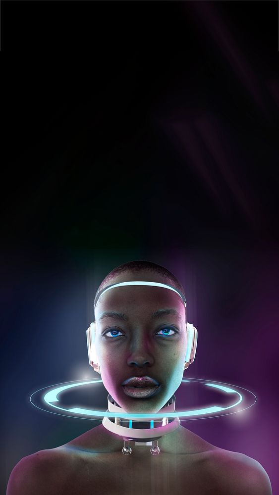 Cyborg mobile wallpaper, AI technology, black woman