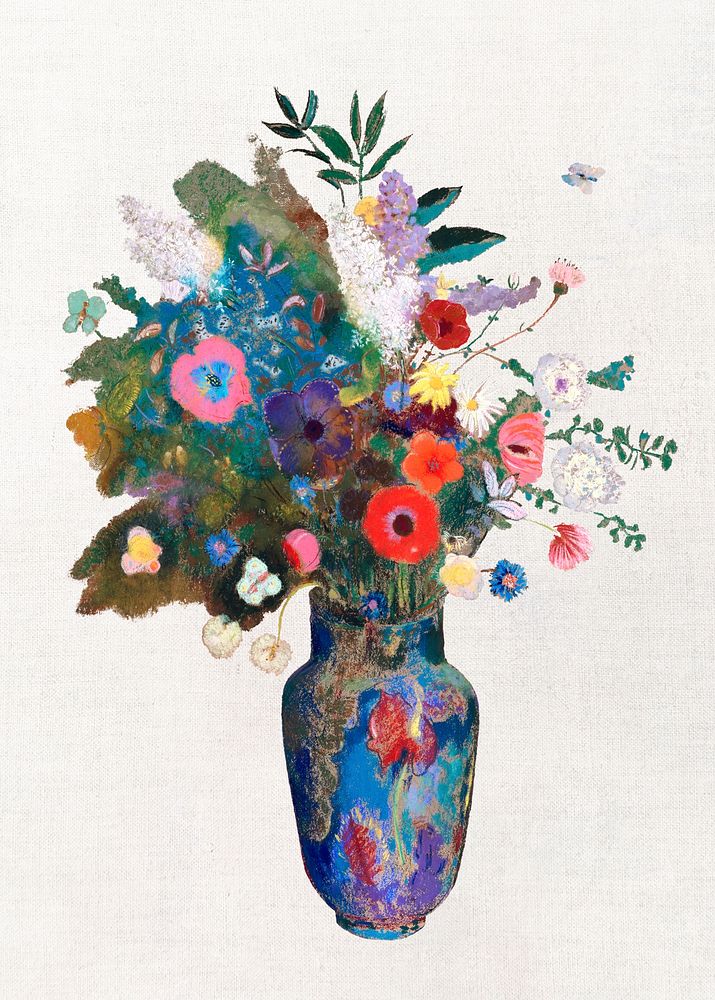 Odilon Redon's Bouquet of Flowers illustration, aesthetic flower artwork, remastered by rawpixel