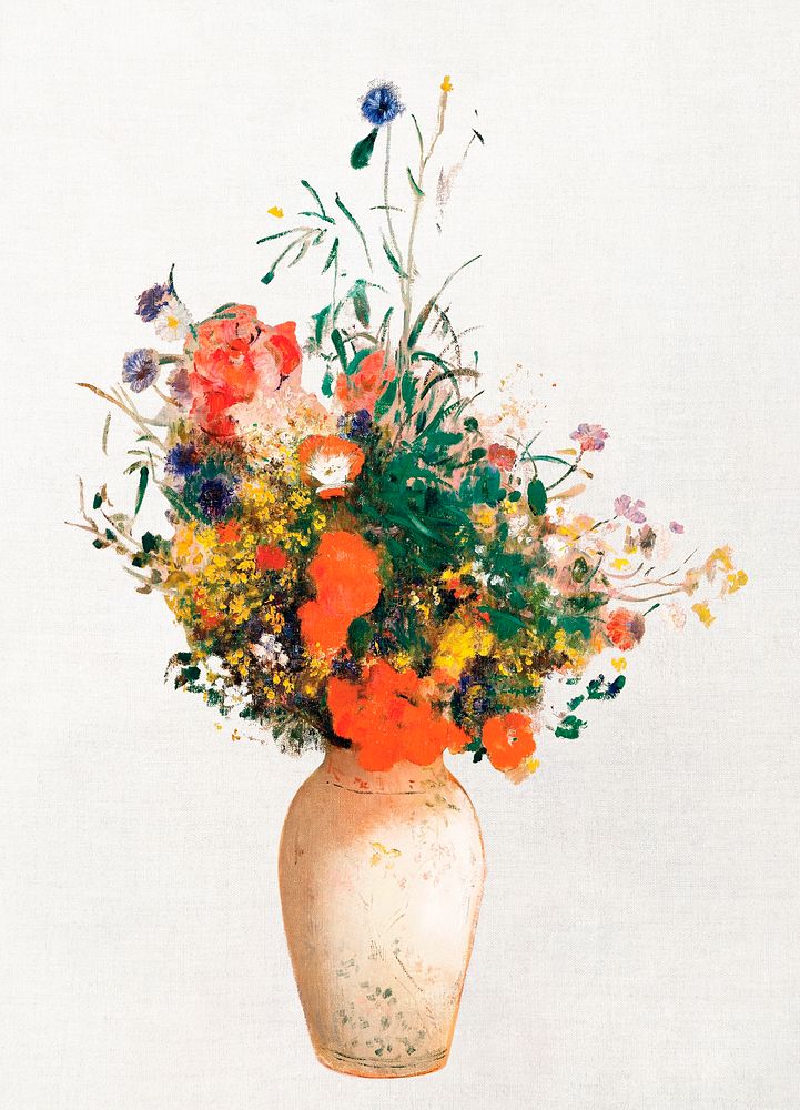 Odilon Redon's Vase of Flowers illustration, vintage flower artwork, remasted by rawpixel