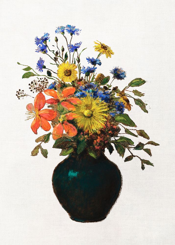 Odilon Redon's Flowers from field illustration, vintage flower artwork psd, remastered by rawpixel