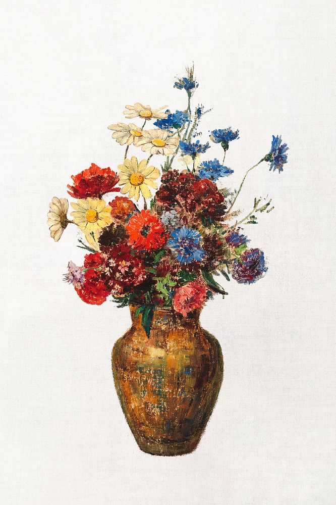 Odilon Redon's Flowers in a Vase illustration, vintage flower artwork, remastered by rawpixel
