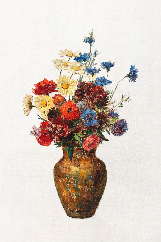 Odilon Redon's Flowers in a Vase clipart, vintage flower artwork psd, remastered by rawpixel