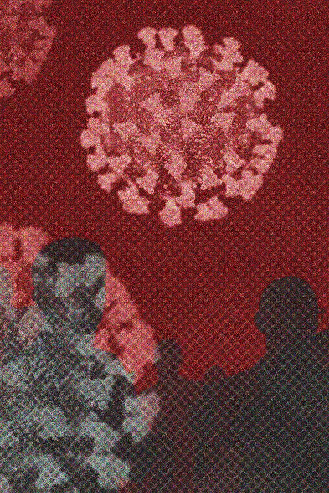 Transmission of corona virus on red background