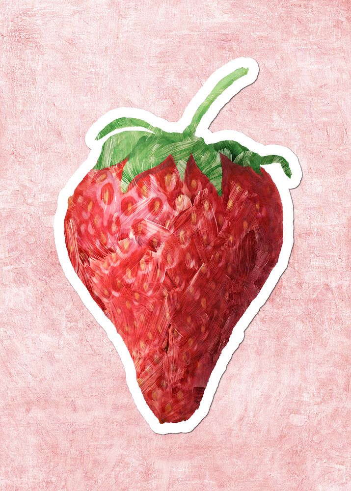 Hand drawn strawberry fruit sticker with white border