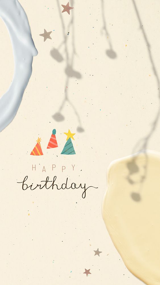 Pastel yellow psd Happy birthday modern abstract social banner