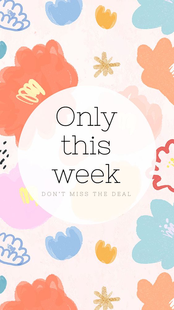 Only this week text promotion psd floral patterned background