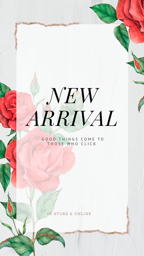Red rose editable template psd with new arrival text