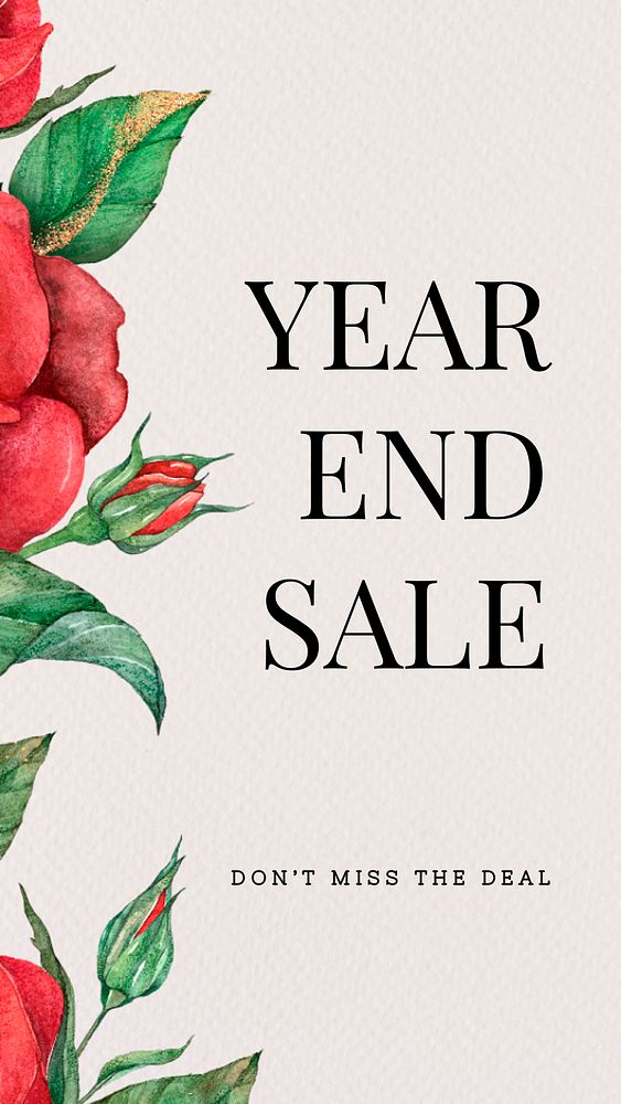 Red rose editable template psd with year end sale text