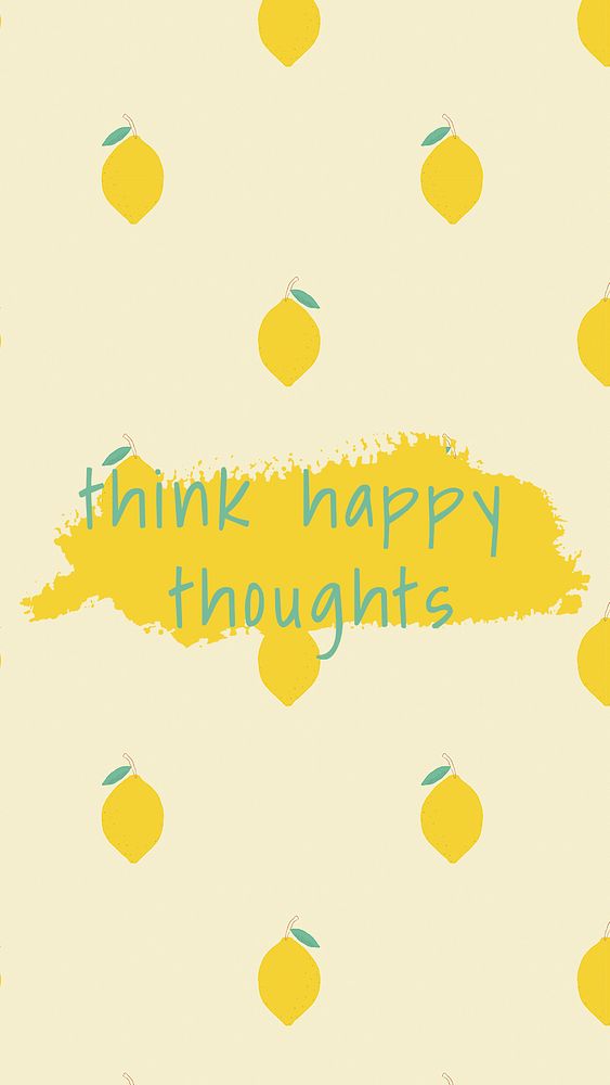 Psd quote on lemon pattern background social media post think happy thoughts