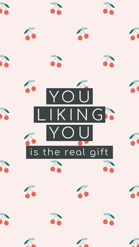 Psd quote on cherry pattern background social media post you liking you is the real gift