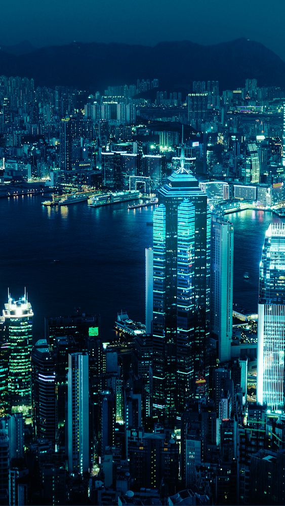Hong Kong city lights at night mobile wallpaper