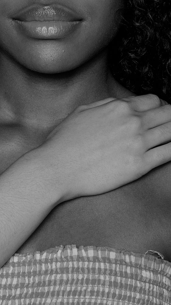 Black woman lips  greyscale closeup studio shoot