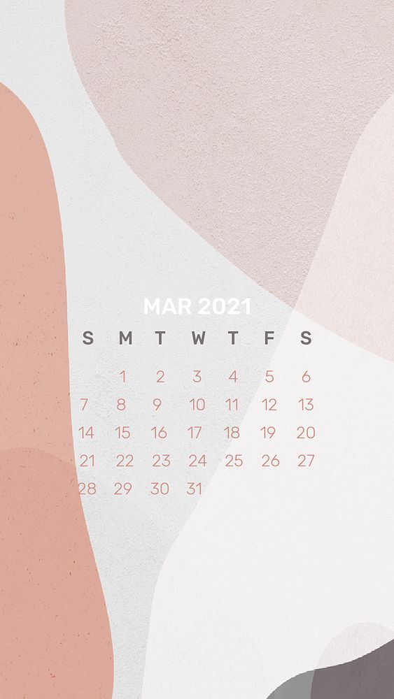 2021 calendar March template phone wallpaper psd abstract background