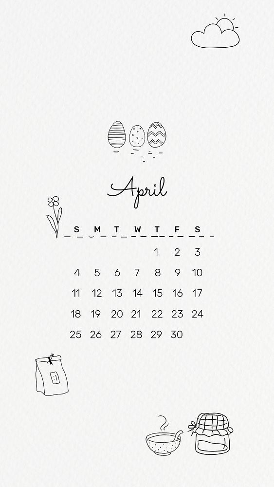 April 2021 mobile wallpaper psd template cute doodle drawing