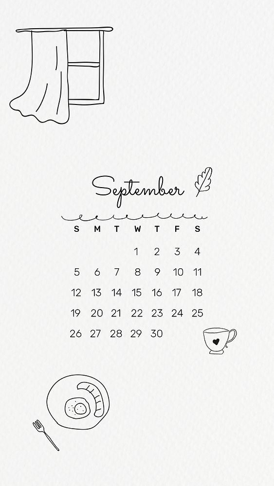 September 2021 mobile wallpaper psd template cute doodle drawing
