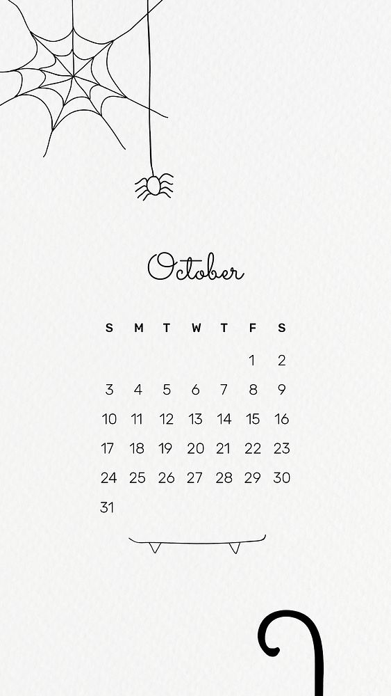 October 2021 mobile wallpaper psd template cute doodle drawing