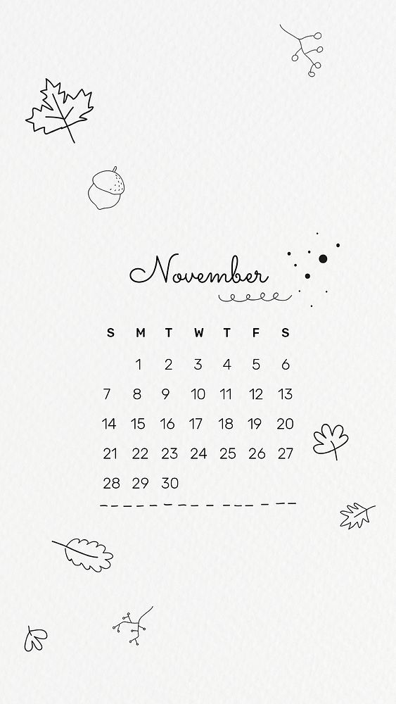 November 2021 mobile wallpaper psd template cute doodle drawing