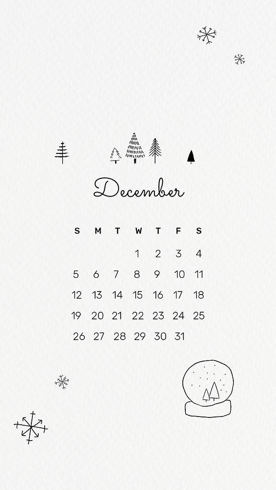 December 2021 mobile wallpaper psd template cute doodle drawing