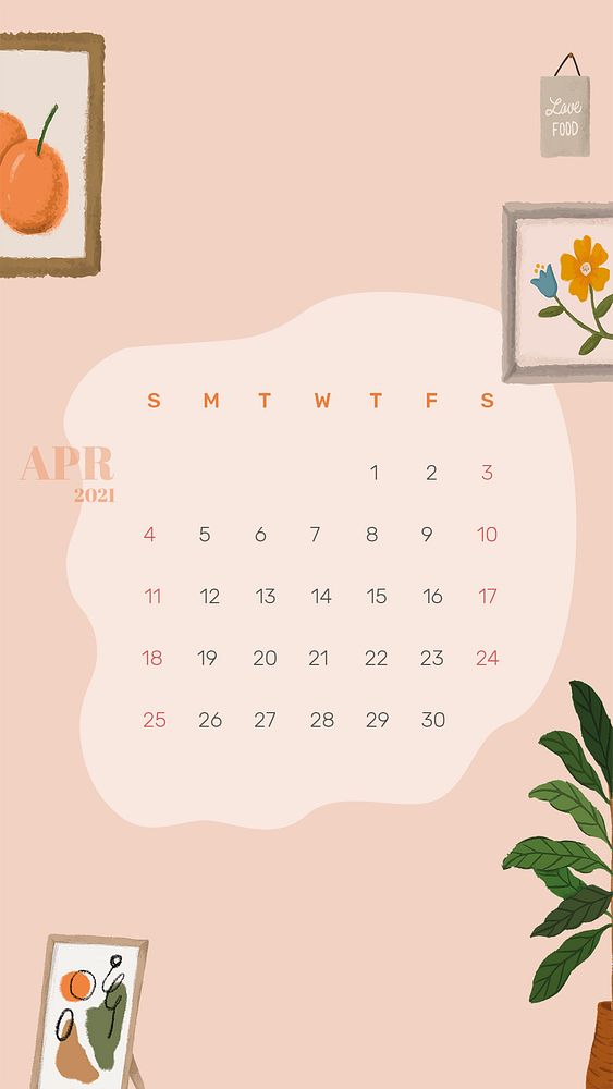 2021 calendar April template phone wallpaper psd hand drawn lifestyle
