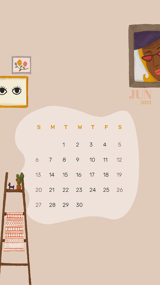 2021 calendar June template phone wallpaper psd hand drawn lifestyle