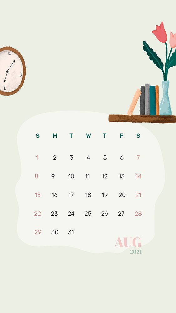 2021 calendar August template phone wallpaper psd hand drawn lifestyle