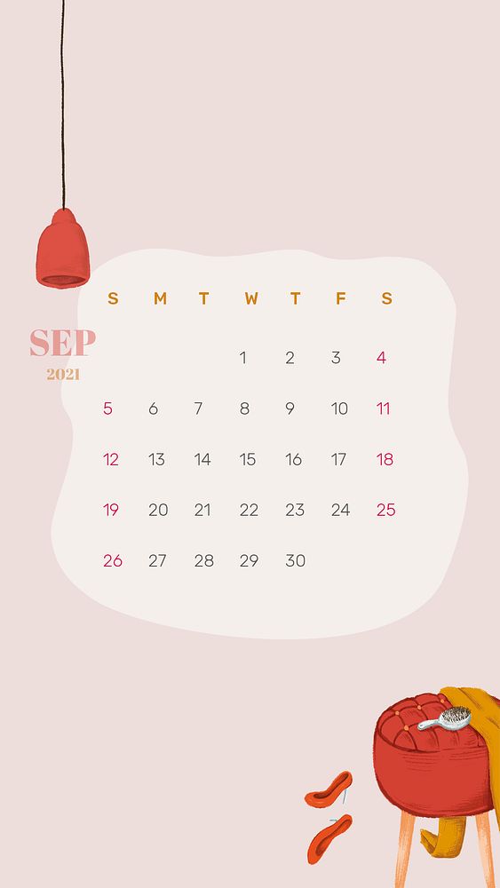 2021 calendar September template phone wallpaper psd hand drawn lifestyle