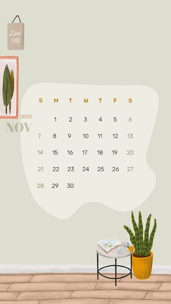 2021 calendar November template phone wallpaper psd hand drawn lifestyle