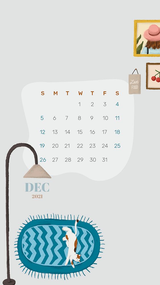 Calendar 2021 December template phone wallpaper psd hand drawn lifestyle