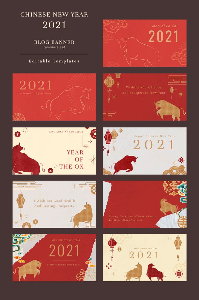 Chinese New Year psd template greeting 2021 banner set