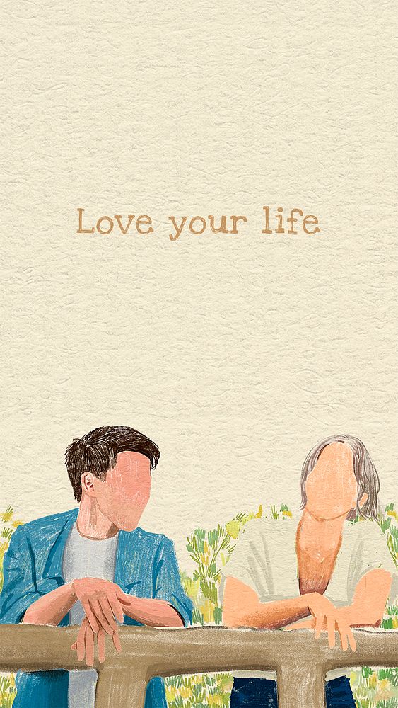 Couple psd mobile wallpaper with quote, love your life