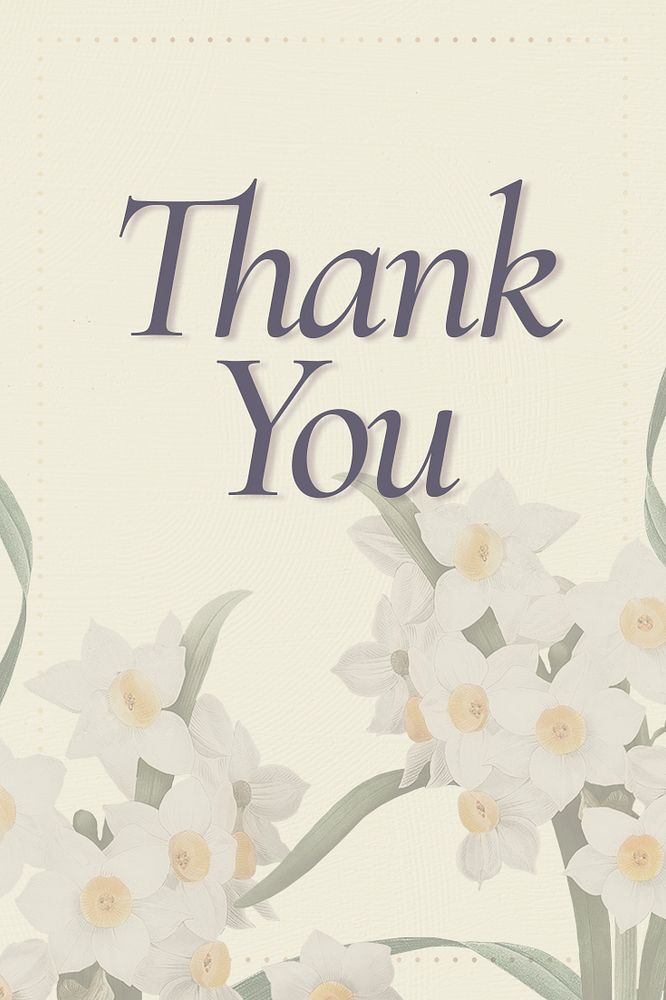 Thank you text on spring flowers background