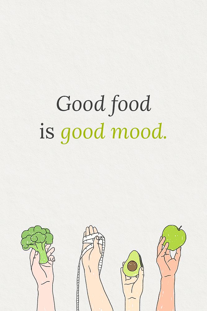 Motivational quote template psd with green fruits and vegetables illustration