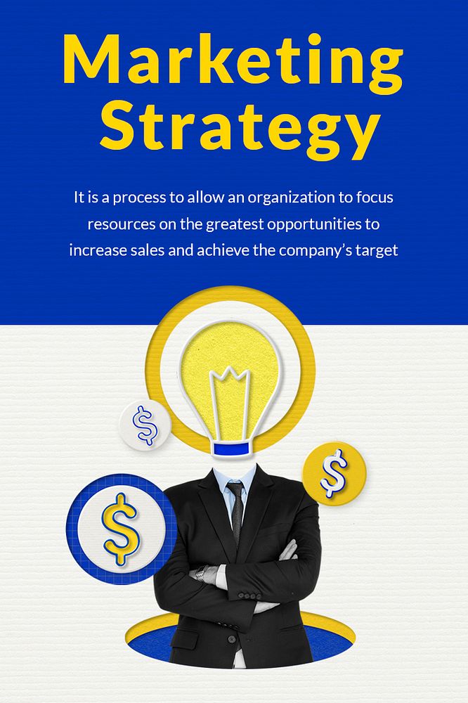Editable marketing strategy template psd with businessman and lightbulb remixed media