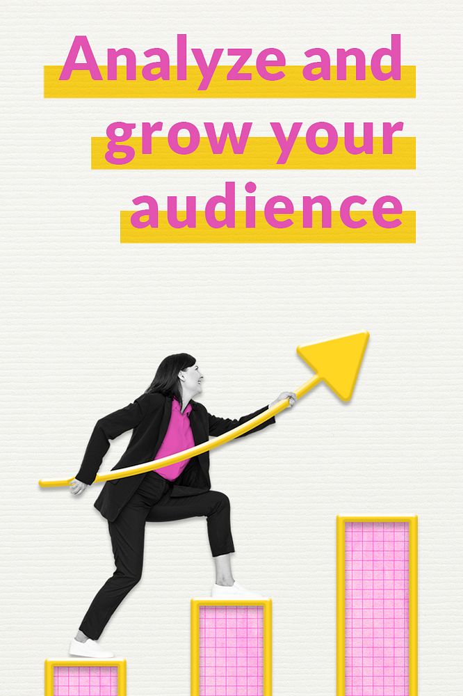 Business audience growth template psd with bar chart and woman remixed media