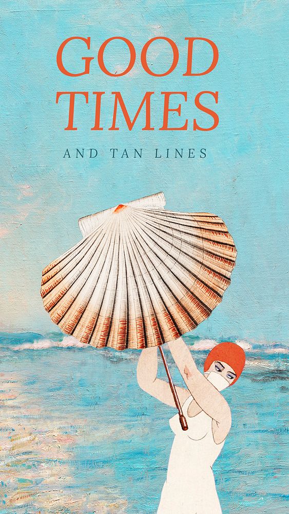 Good times template psd with vintage woman holding clam shell, remixed from public domain artworks
