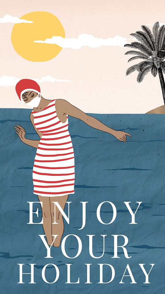 Summer template psd with woman enjoying holiday, remixed from artworks by George Barbier