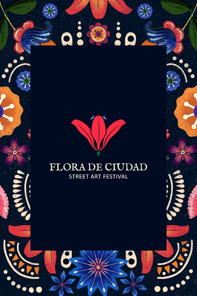Mexican floral pattern template psd with minimal logo