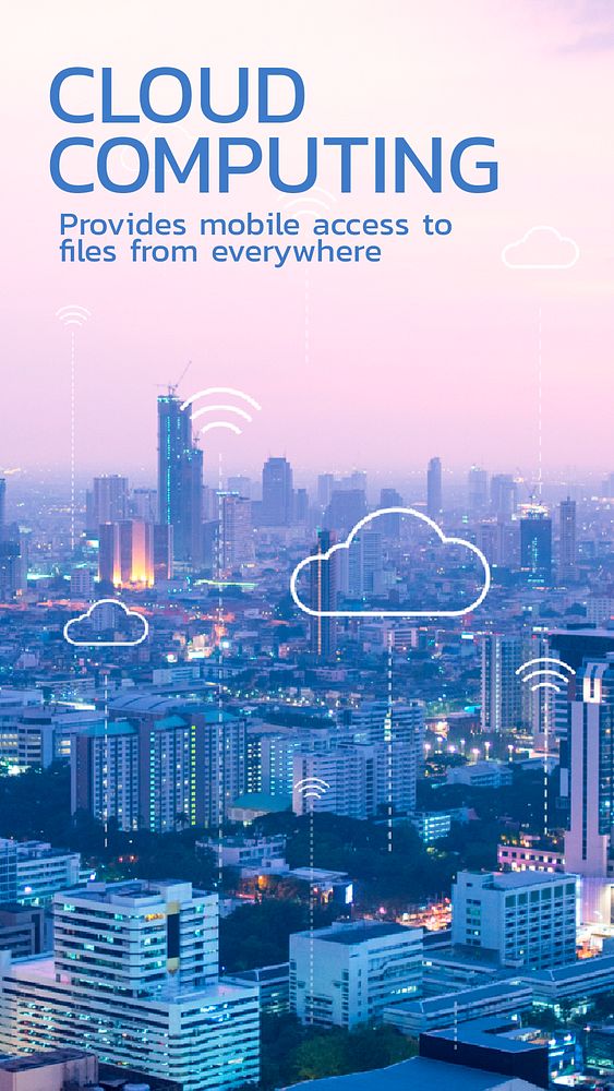 Cloud computing template psd for smart city social media story