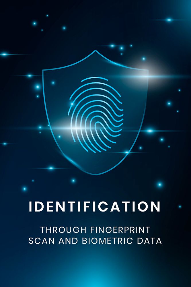 Identification technology poster template psd with fingerprint scan system