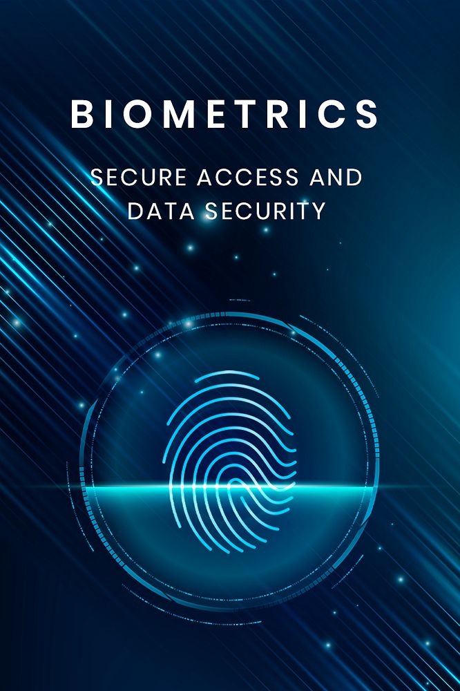 Biometrics technology poster template psd with fingerprint scan system