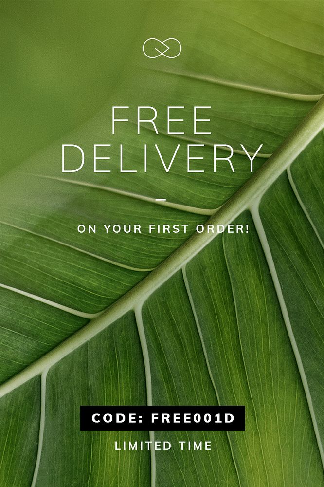 Free delivery on green leaf textured template background