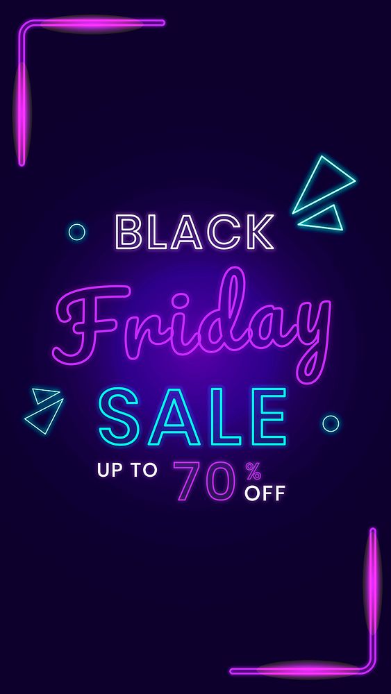 Black Friday 70% off psd neon sale social ad banner template