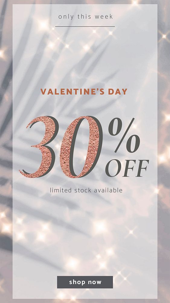 Valentine&rsquo;s sale editable template psd for social media story with 30% off text